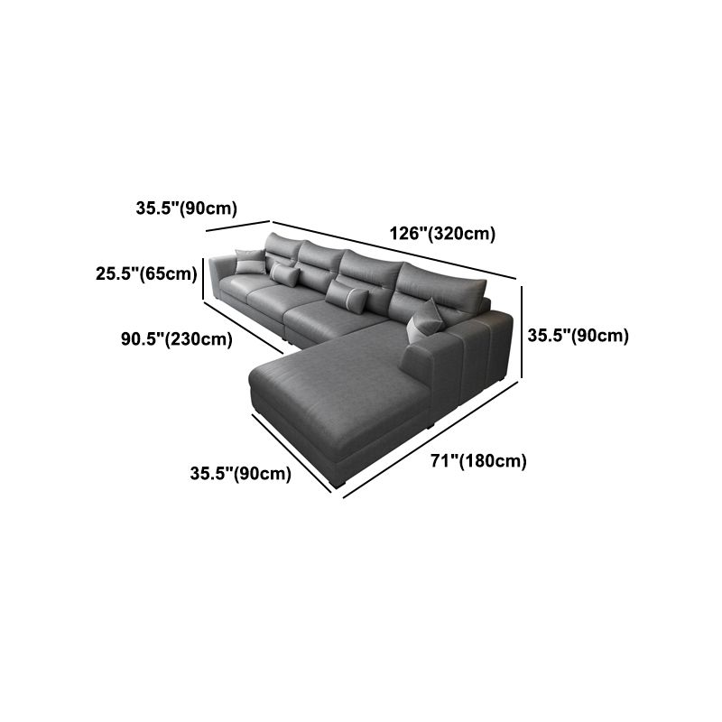 Faux Leather Sectional Stain-Resistant Square Arm Sectional with Pillowed Back Cushions