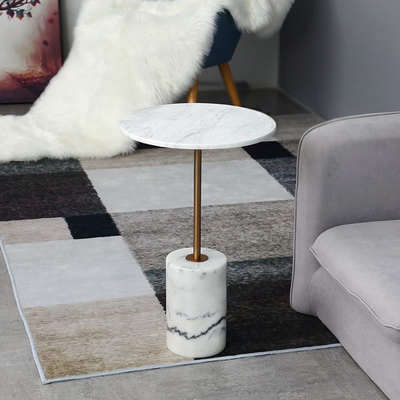15.74" Wide Round Side Accent Table Marble Top Pedestal End Table