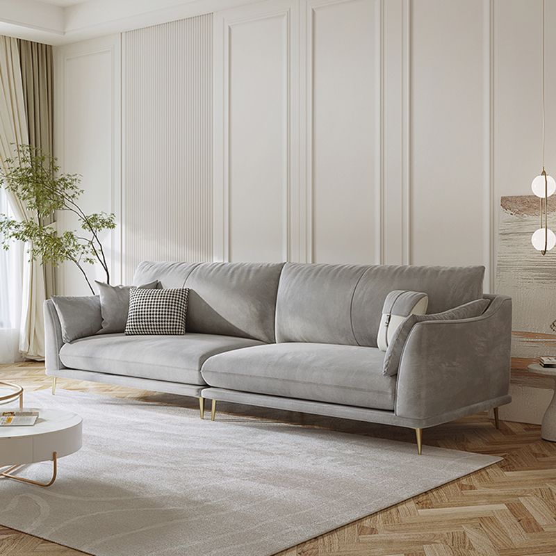 with Pillows Contemporary Sloped Arm Standard Settee Couch in Grey Clearhalo 'furn' 'furn_sofas' 'Furniture' 'Living Room Furniture' 'Sofa' 'sofas' 1200x1200_dcb3ac12-accf-4e7e-a9d3-917a0d544dbb