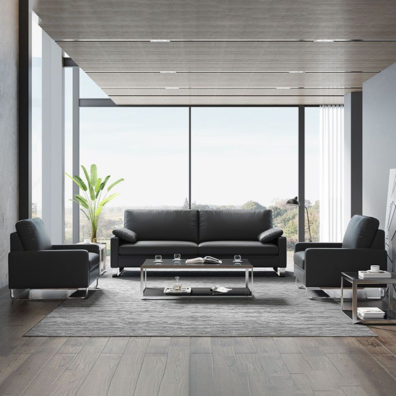 Divano a braccio quadrato da 33,46 "in metallo moderno in metallo e pelle in nero