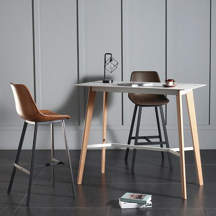 Modern Indoor Rectangle Trestle Bar Dining Table in Stone and Wood Clearhalo 'Bar Furniture' 'Bar Tables' 'bar_tables' 'furn' 'furn_bar_tables' 'Furniture' 'Kitchen & Dining Furniture' 1200x1200_dcb7def5-33db-4aed-b425-679de712f668