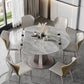Stone Top Dining Table Modern Round Dining Table with Pedestal Base in Grey