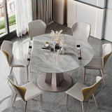 Stone Top Dining Table Modern Round Dining Table with Pedestal Base in Grey