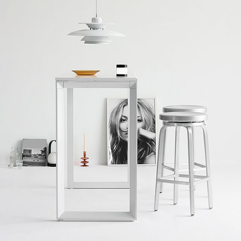 Industrial Silver Armless Counter Stool Aluminum Round Seat Footrest Counter Chair