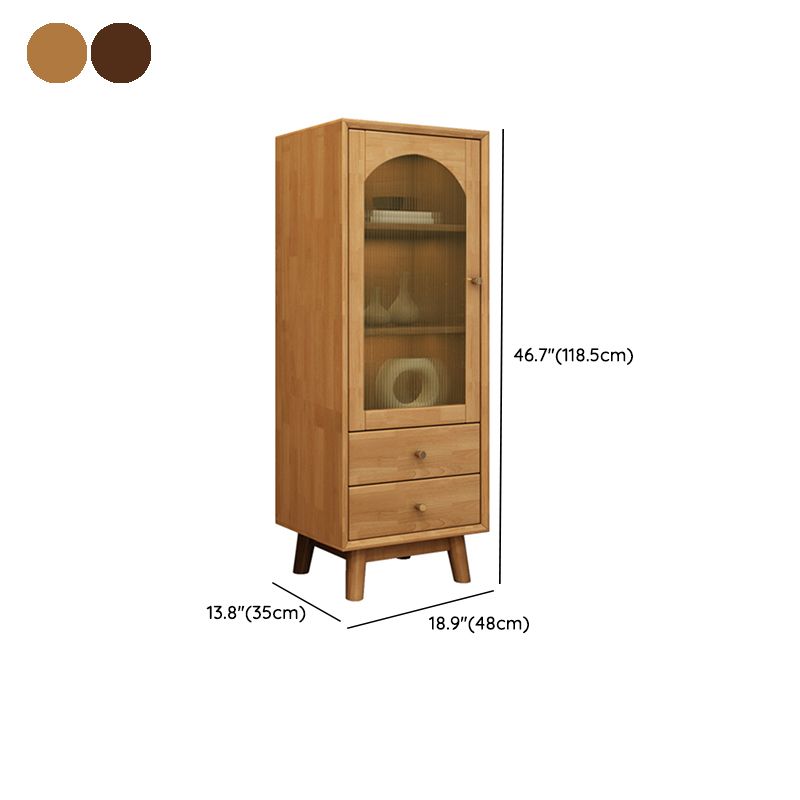 Mid Century Solid Wood 1-Door Cabinet Glass Paned Side Cabinet with 2-Drawer Clearhalo 'Cabinets & Chests' 'cabinets_chests' 'furn' 'furn_cabinets_chests' 'Furniture' 'Living Room Furniture' 1200x1200_dcba12e8-5de5-449a-b3d0-75aea7684e63