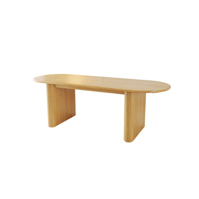 Mesa de comedor ovalada moderna de madera maciza con pedestal doble en color natural