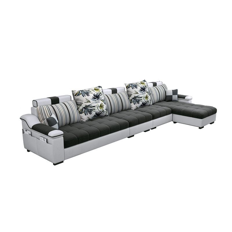 Dark Gray Pillow Top Arm Sectional Upholstered Cushions Back Sofa and Chaise Clearhalo 'furn' 'furn_sectionals' 'Furniture' 'furniture_sectionals' 'kitchen' 'kitchen_sectionals' 'Living Room Furniture' 'Sectionals' 1200x1200_dcc4cbef-9169-44b0-8574-646bf694e267