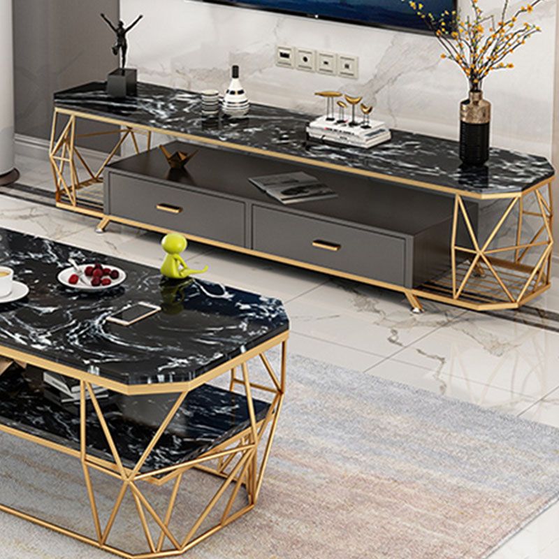 Consola de TV de almacenamiento de 4 niveles Style Glam Style STAND de 4 niveles con 2 cajones