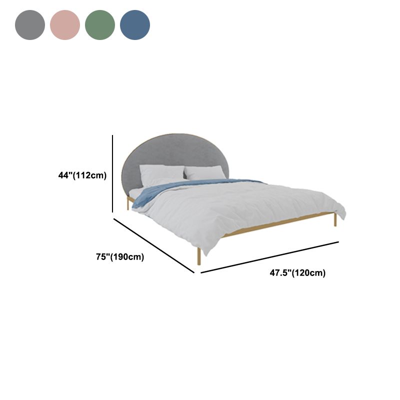 Marco de lecho de metal glamoroso y tapizado con cabecera tapizada arqueada