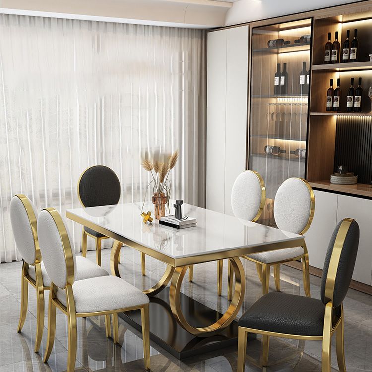 Glam Style Dinner Table Rectangle Stone Dining Room Table for Kitchen Clearhalo 'Dining Tables & Seating' 'Dining Tables' 'dining_table' 'furn' 'furn_dining_table' 'Furniture' 'Kitchen & Dining Furniture' 1200x1200_dccb98b7-3dfe-4f49-9b8a-590da93c027e