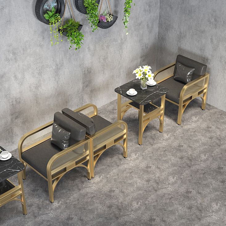 Industrial Sintered Stone Dinner Room Kitchen Table Black Table with Gold Frame Clearhalo ' dining_table' 'Dining Tables & Seating' 'Dining Tables' 'furn' 'furn_dining_table' 'Furniture' 'furniture_dining_table' 'Kitchen & Dining Furniture' 'kitchen&dining_furn' 'kitchen' 'kitchen_dining_table' 1200x1200_dccd2b60-faf9-48f6-b9c8-670c7f84cbcf