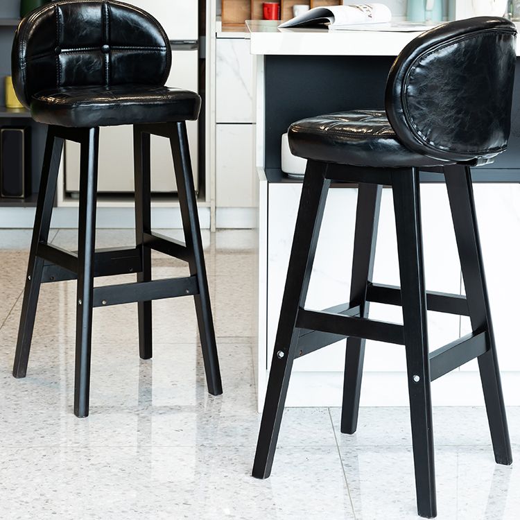 Taburetes de bar de interior contemporáneos de madera de caucho con respaldo bajo y cojín