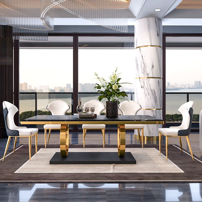 Traditional Luxury Rectangle Dining Table Sintered Stone Table with Trestle Base Clearhalo ' dining_table' 'Dining Tables & Seating' 'Dining Tables' 'furn' 'furn_dining_table' 'Furniture' 'furniture_dining_table' 'Kitchen & Dining Furniture' 'kitchen&dining_furn' 'kitchen' 'kitchen_dining_table' 1200x1200_dcd7a3ab-e0af-4364-a904-03fd2a922df3