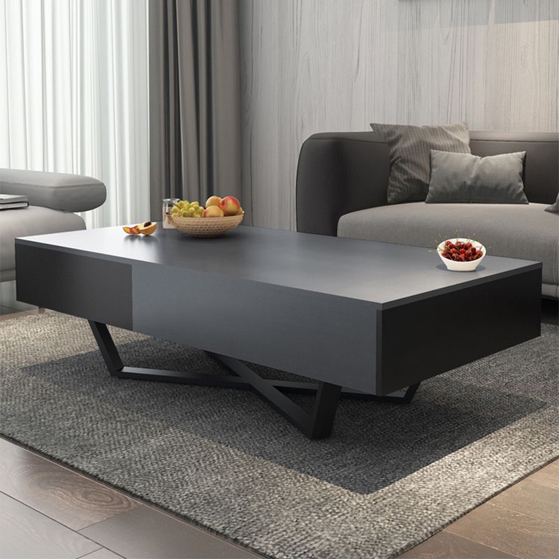 15.7" H Modern Rectangle Wooden Coffee Table Metal Cross Legs Cocktail Table