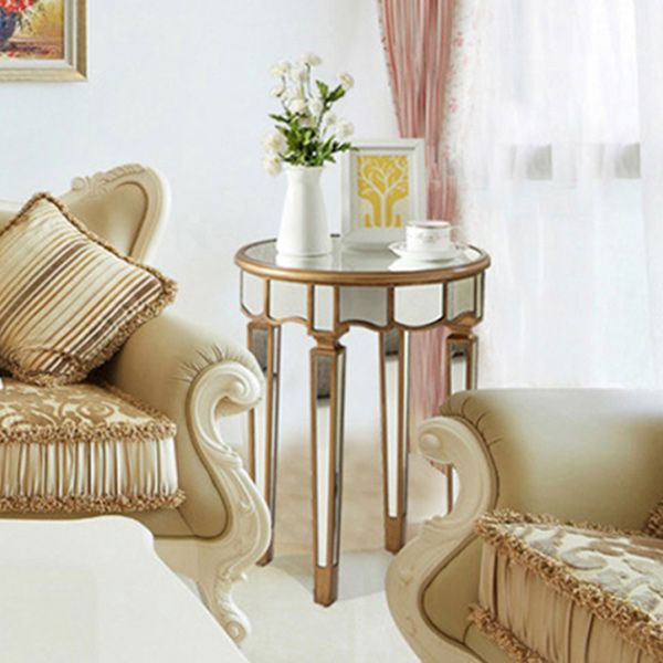 Round Glass Top Side End Table Modernistic Solid Wood 4 Legs End Table Clearhalo 'Coffee & Accent Tables' 'End & Side Tables' 'end_side_tables' 'furn' 'furn_end_side_tables' 'Furniture' 'Living Room Furniture' 1200x1200_dce45f61-a2d9-4125-9df7-c6999415151b