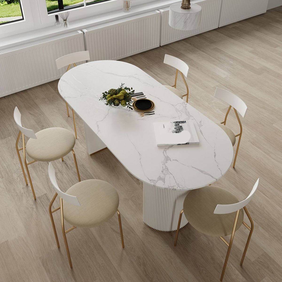 Oval Stone Top Dining Table Modern White Base Dining Table for Living Room Clearhalo 'Dining Tables & Seating' 'Dining Tables' 'dining_table' 'furn' 'furn_dining_table' 'Furniture' 'furniture_dining_table' 'Kitchen & Dining Furniture' 'kitchen' 'kitchen_dining_table' 1200x1200_dce60b6a-fa90-40ad-849d-0e5ebb65f0fd