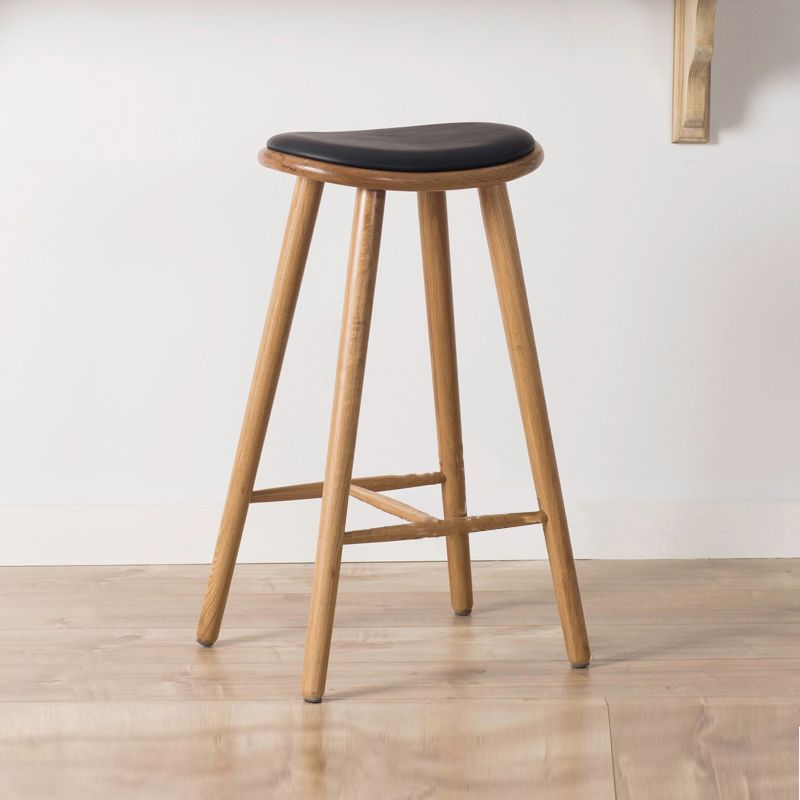 Taburete contemporáneo de la madera maciza sin espalda con cojín de cuero