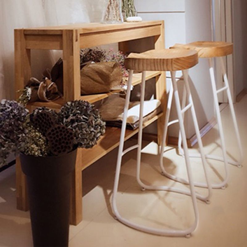 Industrial Armless Backless Counter Stool Iron Cafe Bar Stool with Wooden Seat and Pedal