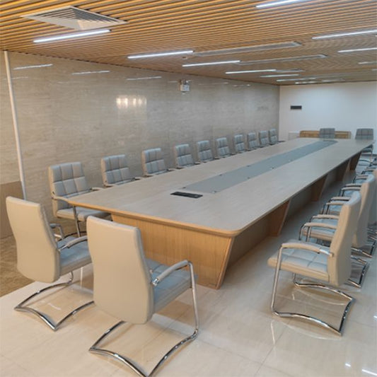 Sedia da scrivania a bracci fissi moderni in vetro in vetro.