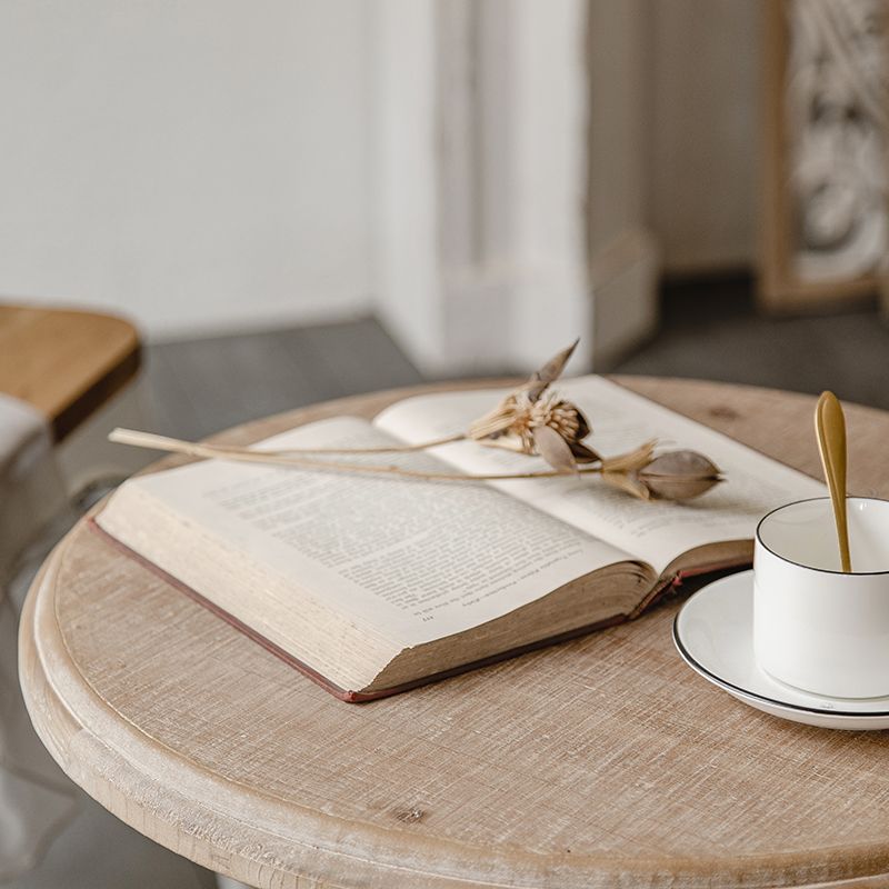 Mesa de cóctel envejecida de estilo francés, mesa de centro con pedestal de madera para el hogar