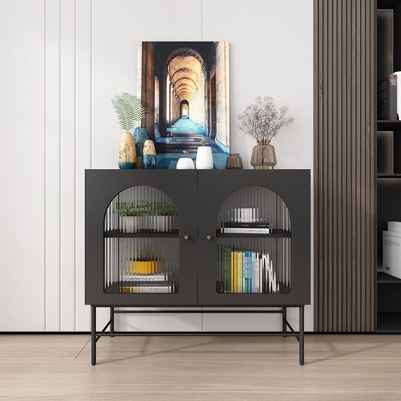 Modern Black Iron Sideboard Glass Doors Cabinets Dining Server for Living Room Clearhalo 'buffet_sideboard' 'Buffets & Sideboards' 'furn' 'furn_buffet_sideboard' 'Furniture' 'furniture_buffet_sideboard' 'Kitchen & Dining Furniture' 1200x1200_dced99d5-dd7d-4b0a-874e-3ef180262351