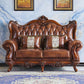 茶色の枕が付いた伝統的な房状のスプリットバック座席フレアアームソファ