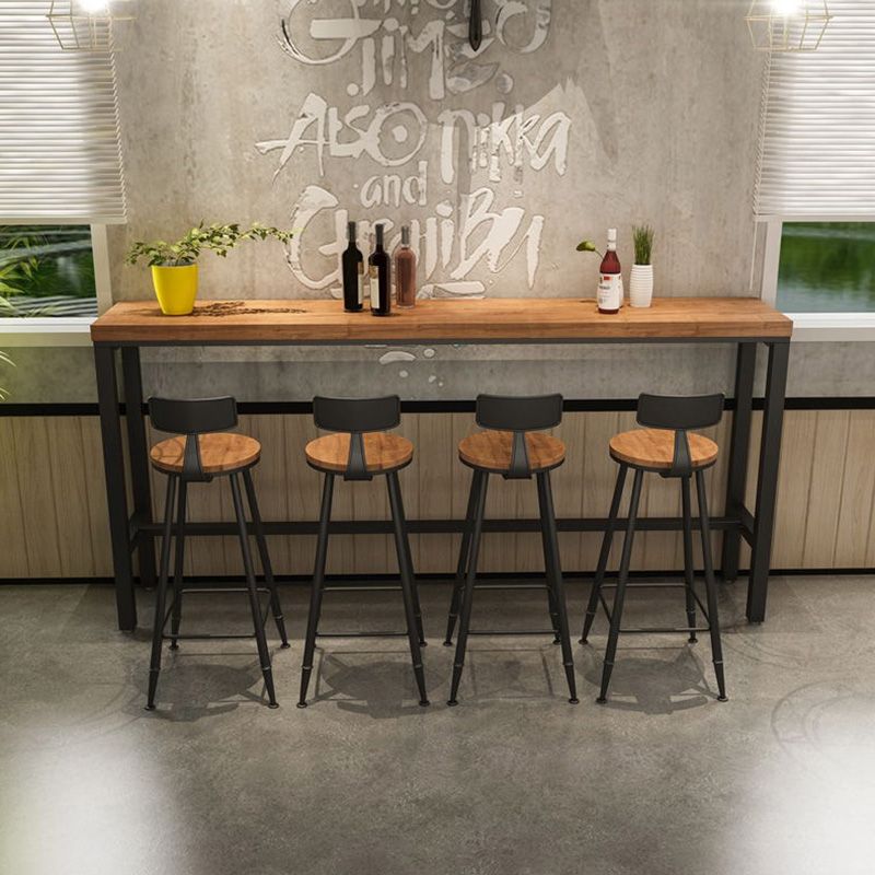 Rectangular Pine Wood Top Bar Table Industrial Bar Table with Black Trestle Base Clearhalo 'Bar Furniture' 'Bar Tables' 'bar_tables' 'furn' 'furn_bar_tables' 'Furniture' 'Kitchen & Dining Furniture' 1200x1200_dceed8dc-3995-4768-8ac7-4f9c66fb385f