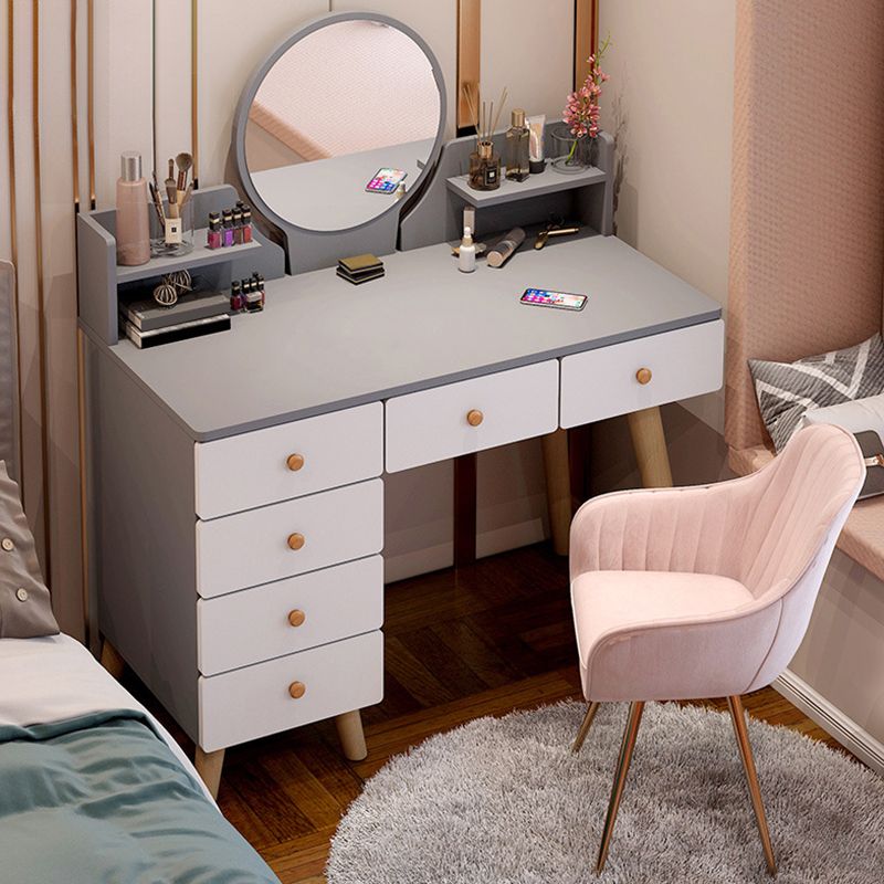 Künstliche Holzarbeitsplatte Weiß/grau 4 -Beine Kommode mit 6 Schubladen