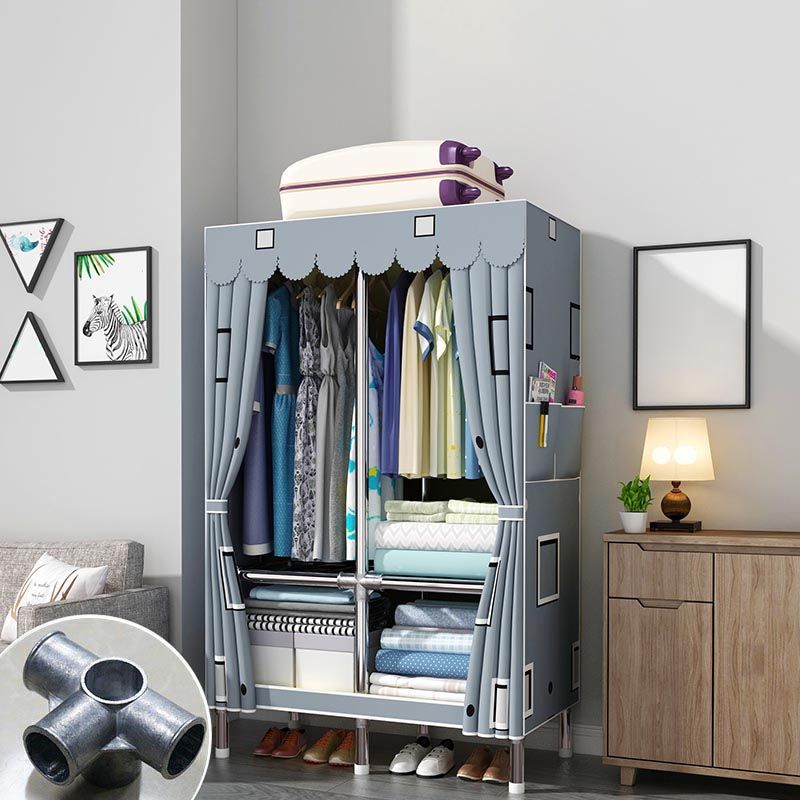 Blue Metal Double Door Modern Wardrobe 2 Doors Wardrobe Cabinet Clearhalo 'Armoires & Wardrobes' 'armoires_wardrobes' 'Bedroom Furniture' 'furn' 'furn_armoires_wardrobes' 'Furniture' 1200x1200_dcf1baec-12fc-410c-828a-3d9f57846bf1
