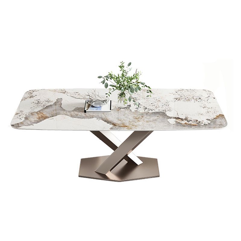 Sintered Stone Top Dining Table Rectangle Kitchen Table with Metal Pedestal Clearhalo ' dining_table' 'Dining Tables & Seating' 'Dining Tables' 'furn' 'furn_dining_table' 'Furniture' 'furniture_dining_table' 'Kitchen & Dining Furniture' 'kitchen&dining_furn' 'kitchen' 'kitchen_dining_table' 1200x1200_dcf2c190-0eff-4821-b92a-8d49f40a4451