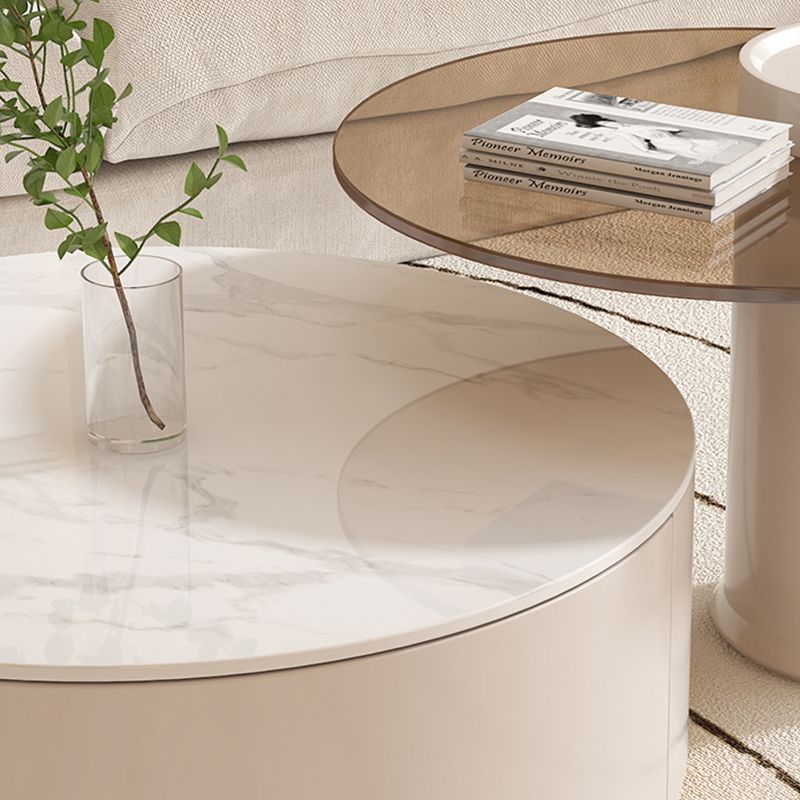 Drum Coffee Table Round Slate Top Cocktail Table with 2 Storage Drawers Clearhalo 'Coffee & Accent Tables' 'Coffee Tables' 'coffee_tables' 'furn' 'furn_coffee_tables' 'Furniture' 'Living Room Furniture' 1200x1200_dcf82785-fcec-48fc-a4b4-660bc2cae965