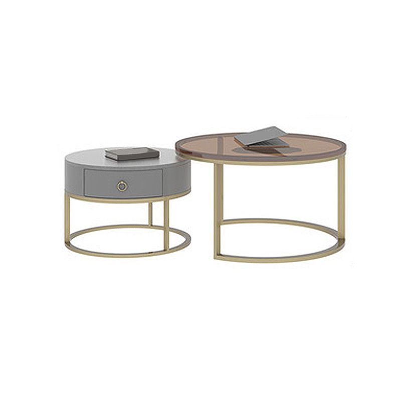 Modern Style Tempered Glass & Rock Sheet Top Gold Metal Base Round Coffee Table Clearhalo 'Coffee & Accent Tables' 'Coffee Tables' 'coffee_tables' 'furn' 'furn_coffee_tables' 'Furniture' 'furniture_coffee_tables' 'Living Room Furniture' 1200x1200_dcfba00d-9762-4cc7-a516-34588a91387f