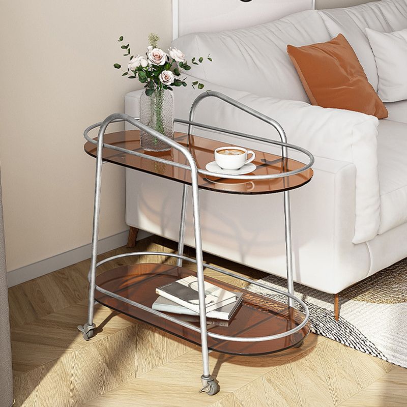 Modern 2-Tier Corner Table 4 Legs Oval Side End Table with Storage Clearhalo 'Coffee & Accent Tables' 'End & Side Tables' 'end_side_tables' 'furn' 'furn_end_side_tables' 'Furniture' 'Living Room Furniture' 1200x1200_dd05004a-e73f-4089-812d-6f5a1d2bdbb7