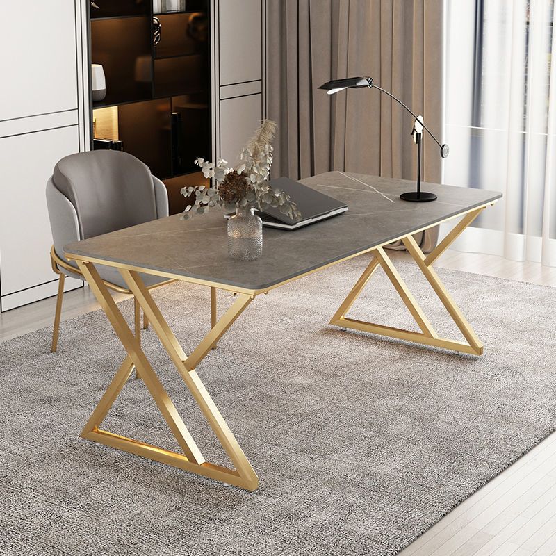 Glam Rechthoekige Office Desk Antique Finish Computer Desk met metalen benen