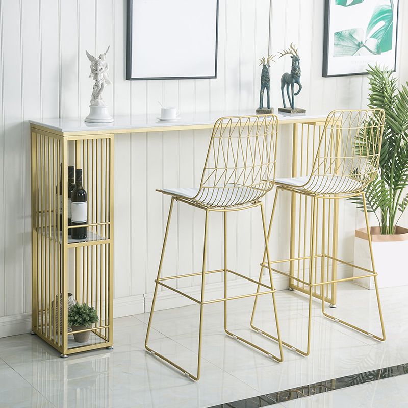 Tavolo da bar del patio contemporaneo rettangolare doppio tavolino in marmo bianco.