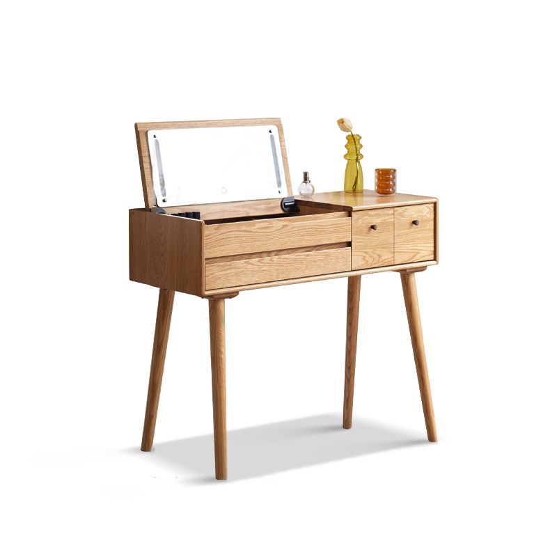 Scandinavian Dressing Table with Mirror and Drawer Solid Wood Vanity Desk