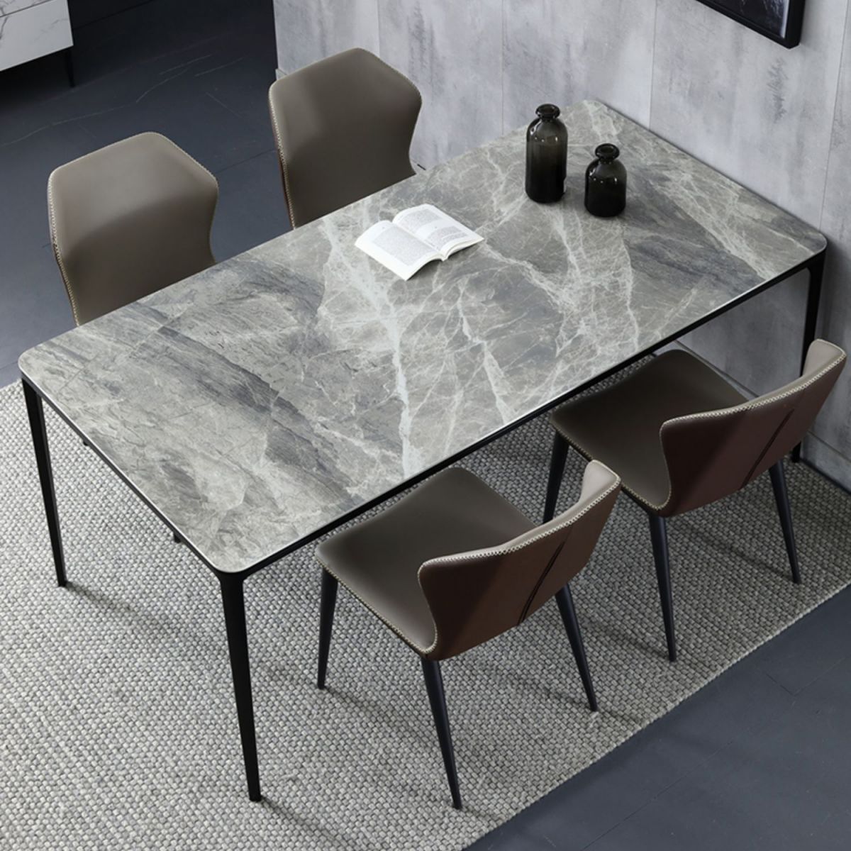 Modern Style Sintered Stone Dining Table Gray Rectangle Table with 4 Legs Clearhalo ' dining_table' 'Dining Tables & Seating' 'Dining Tables' 'Furniture' 'furniture_dining_table' 'Kitchen & Dining Furniture' 'kitchen&dining_furn' 'kitchen' 'kitchen_dining_table' 1200x1200_dd15c8f3-1822-4b4e-a8d6-bbdb5fe1e57b