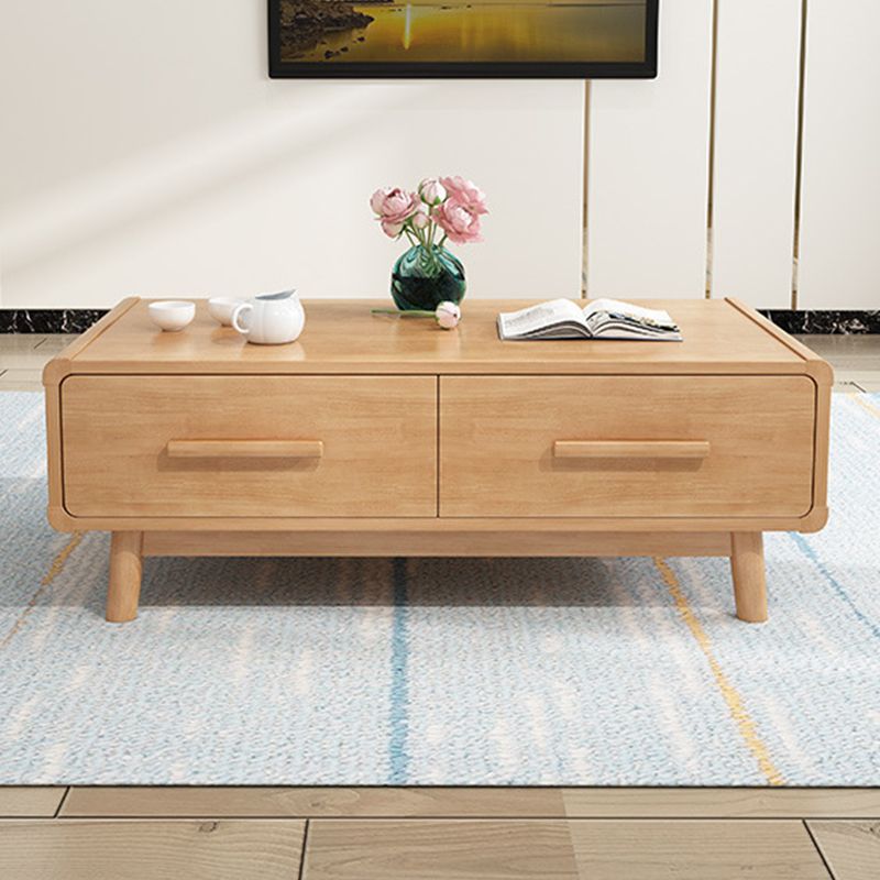 Tavolino scandinavo con 2 cassetti e 4 gambe in legno di gomma