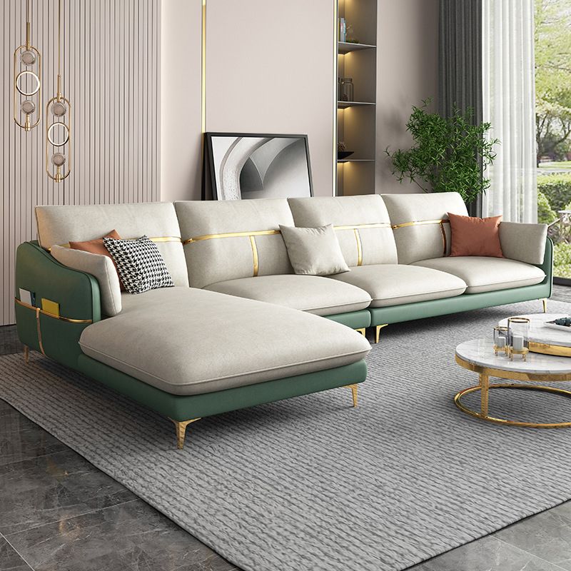Sectional de almohada de cuero falso con chaise con brazo inclinado seccional