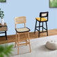 Low Back Solid Wood Bar Stool Modern Rattan Armless Stool for Living Room