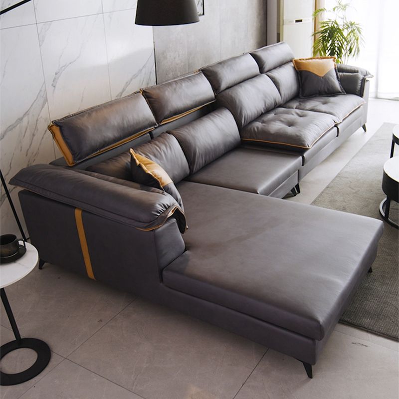 Grey Modern Tufted Sofa & Chaise Stain Resistant Sectional 41.33" H Clearhalo 'furn' 'furn_sectionals' 'Furniture' 'Living Room Furniture' 'Sectionals' 1200x1200_dd1ccd5c-419e-44c0-8114-51ca97eeff24