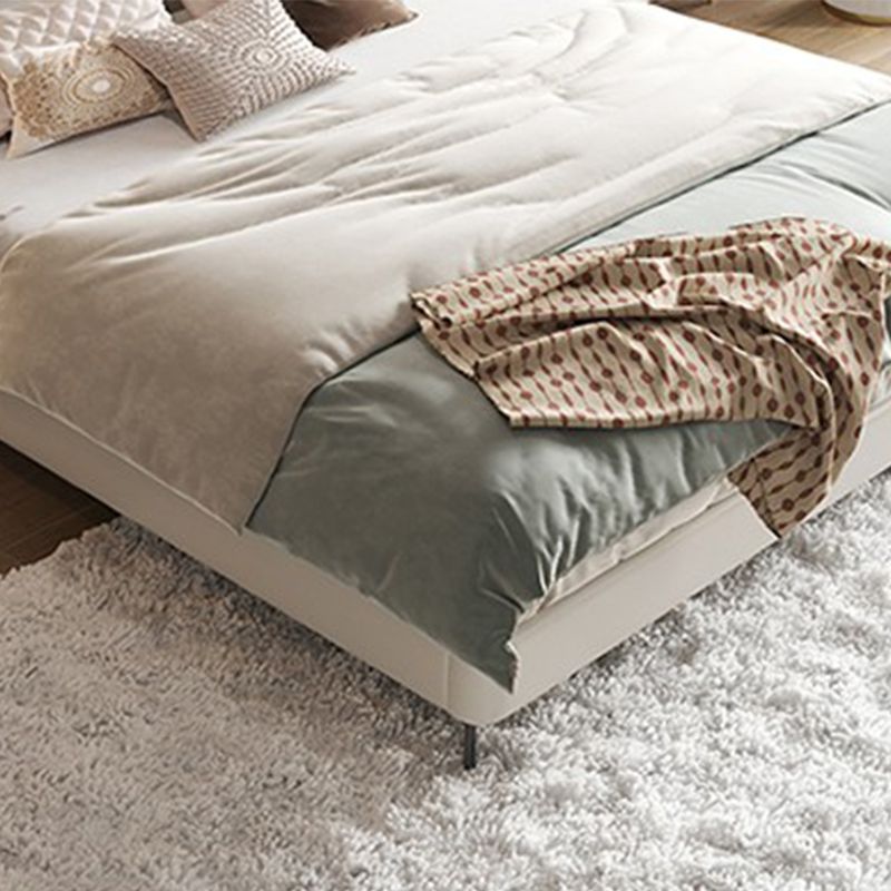 Wood and Upholstered Bed Frame Glam White Panel Bed, 46" Tall