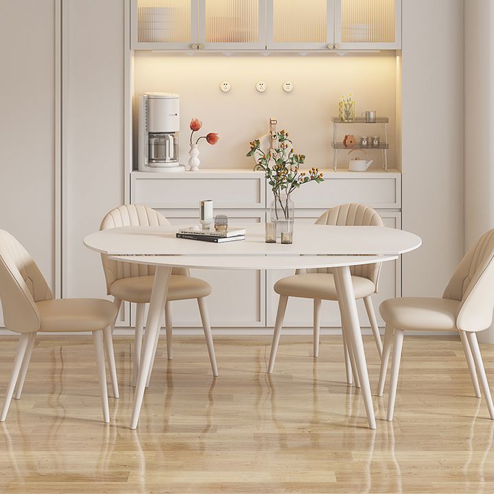Modern Round Stone Dining Table Extendable for Small Spaces in White Clearhalo 'Dining Tables & Seating' 'Dining Tables' 'dining_table' 'furn' 'furn_dining_table' 'Furniture' 'Kitchen & Dining Furniture' 1200x1200_dd213385-1da5-4e84-bef2-272443b8c7aa