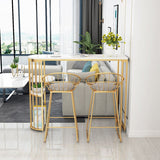 Glam White Faux Marble Pub Bar Table Gold Iron Double Pedestal Bar Dining Table with Shelf Clearhalo 'Bar Furniture' 'Bar Tables' 'bar_tables' 'furn' 'furn_bar_tables' 'Furniture' 'furniture_bar_tables' 'Kitchen & Dining Furniture' 1200x1200_dd2388dc-011f-4544-a442-afc66b2d27f7