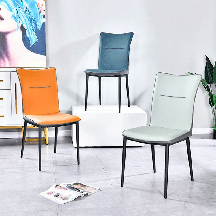 Leather Upholstered Dining Chairs Solid Back Side Chairs with Metal Legs Clearhalo ' kitchen&dining_furn' 'Dining Chairs' 'Dining Tables & Seating' 'dining_chair' 'furn' 'furn_dining_chair' 'Furniture' 'furniture_dining_chair' 'Kitchen & Dining Furniture' 'kitchen' 1200x1200_dd290fc3-790d-4f1a-a8db-084713c7478e