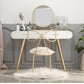 White Wood Makeup Vanity with 2 Drawers Mirrored Dressing Table Stool Set