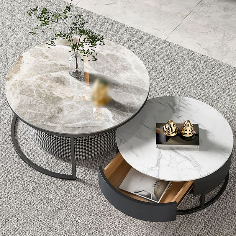 Round Nesting Coffee Table Set Frame Modern Coffee Table with Storage Clearhalo 'Coffee & Accent Tables' 'Coffee Tables' 'coffee_tables' 'furn' 'furn_coffee_tables' 'Furniture' 'Living Room Furniture' 1200x1200_dd2cabff-6158-4a3d-b2ec-c2c1d171b602