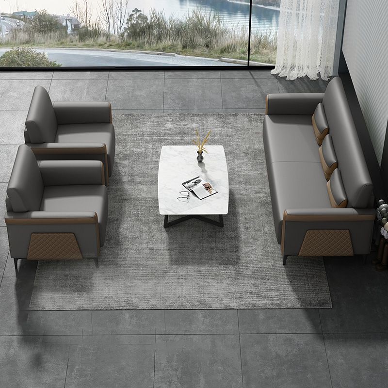 Flared Arm Sofa 30.31" High Faux Leather Sofa with Loose Back