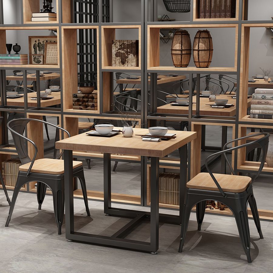 Industrial Solid Wood Dining Table Square Table in Brown with Metal Trestle Base Clearhalo ' dining_table' 'Dining Tables & Seating' 'Dining Tables' 'furn' 'furn_dining_table' 'Furniture' 'furniture_dining_table' 'Kitchen & Dining Furniture' 'kitchen&dining_furn' 'kitchen' 'kitchen_dining_table' 1200x1200_dd2de26e-6722-474a-af4c-66cd1d9782b7