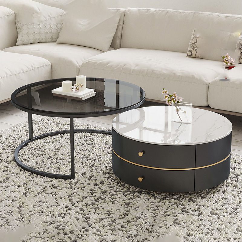 Frame Coffee Table Contemporary Stone/Glass Cocktail Table with Storage Drawers Clearhalo 'Coffee & Accent Tables' 'Coffee Tables' 'coffee_tables' 'furn' 'furn_coffee_tables' 'Furniture' 'Living Room Furniture' 1200x1200_dd306f00-9253-4c4d-bb58-7b4a7327babe